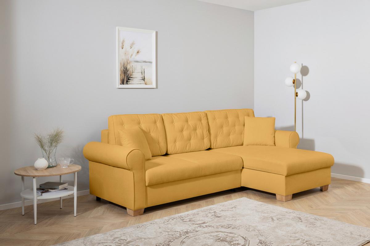 Ecksofa Arles, Gelb 48 S: 266x161 Cm - Gelb/Buchefarben, Design, Textil (266/161cm) - MID.YOU