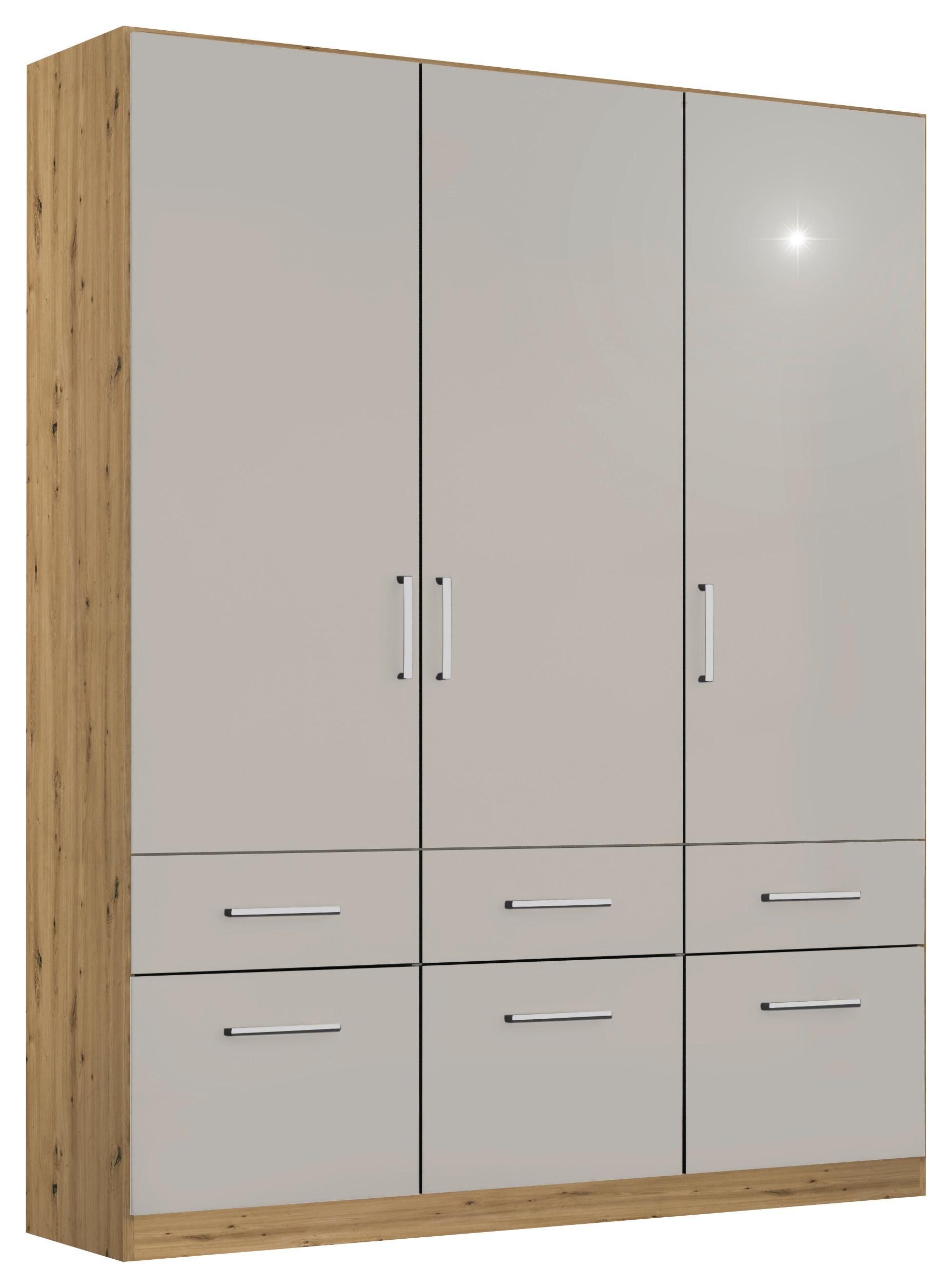 Drehtürenschrank 136 cm Berlin Eiche Dekor/Hellgrau - Hellgrau/Eiche Artisan, MODERN, Holzwerkstoff (136/210/54cm) - Rauch Möbel