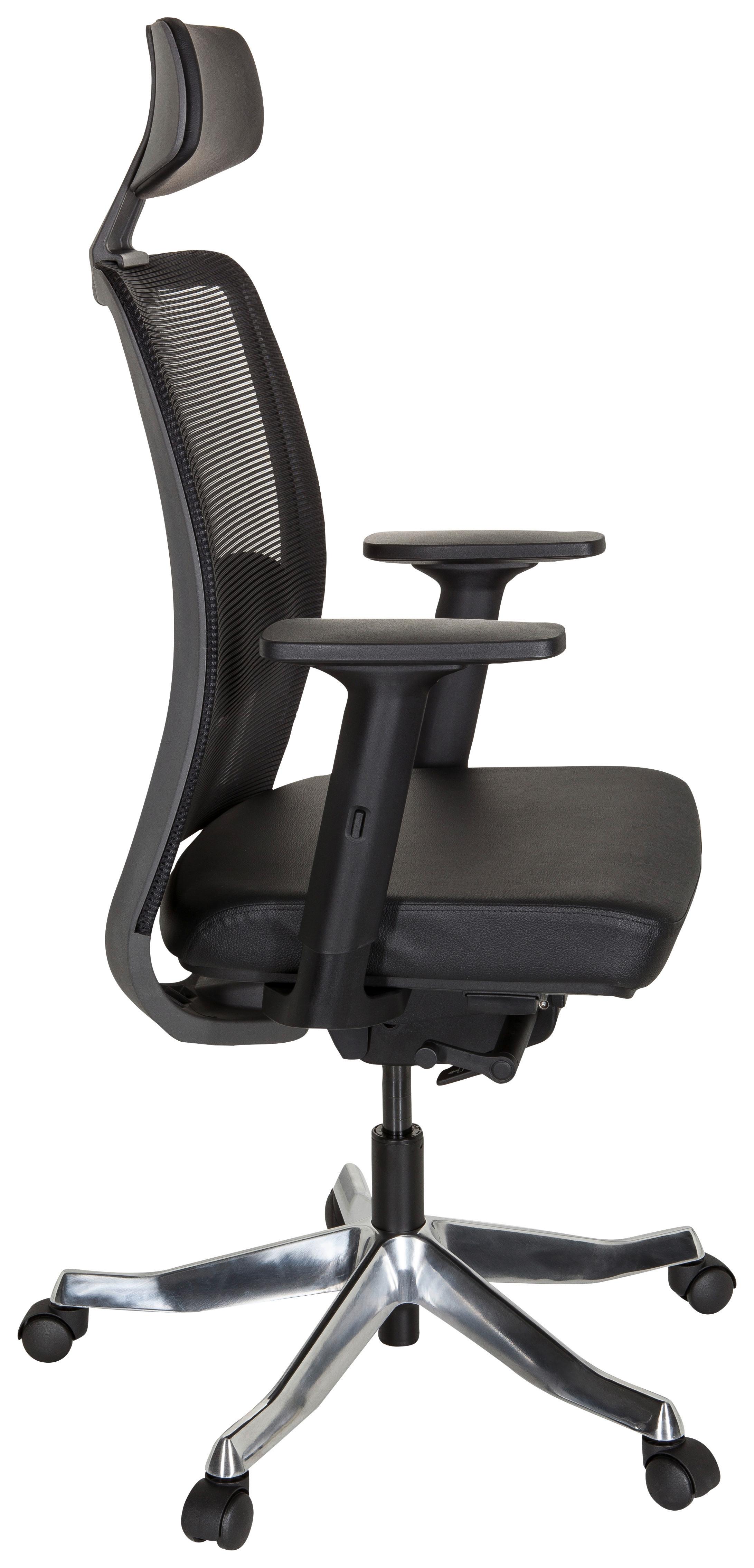Drehstuhl Senator Pro Echtleder Schwarz Bis 130kg - Schwarz, MODERN, Leder/Kunststoff (68/138/60cm) - MID.YOU