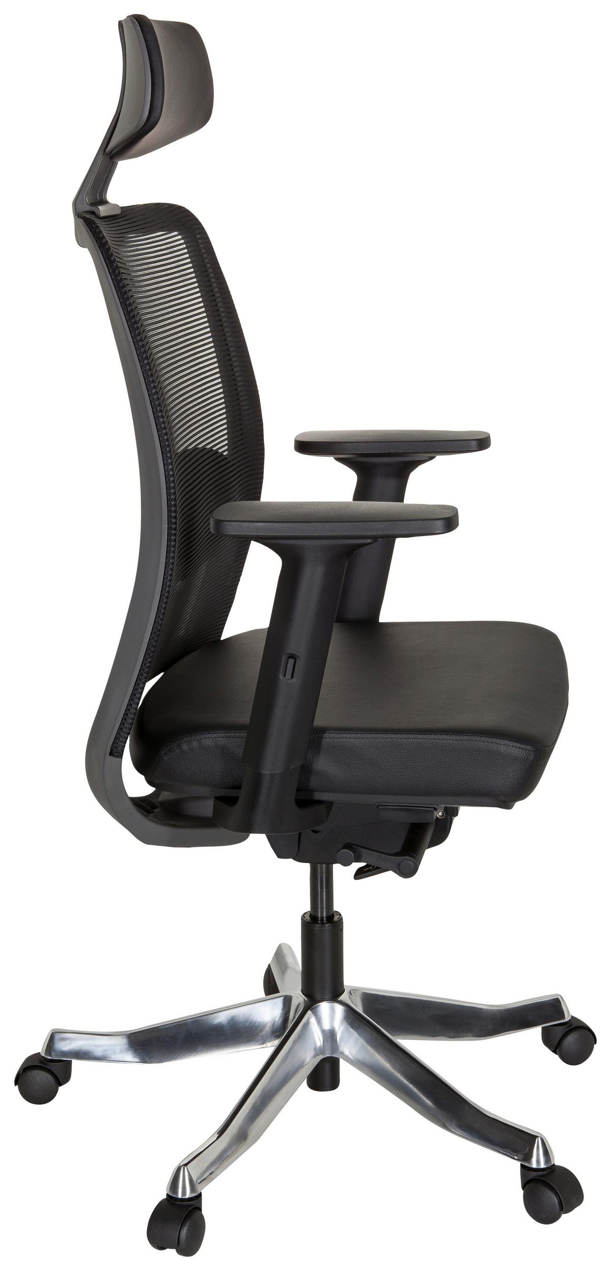 Drehstuhl Senator Pro Echtleder Schwarz Bis 130kg - Schwarz, MODERN, Leder/Kunststoff (68/138/60cm) - MID.YOU