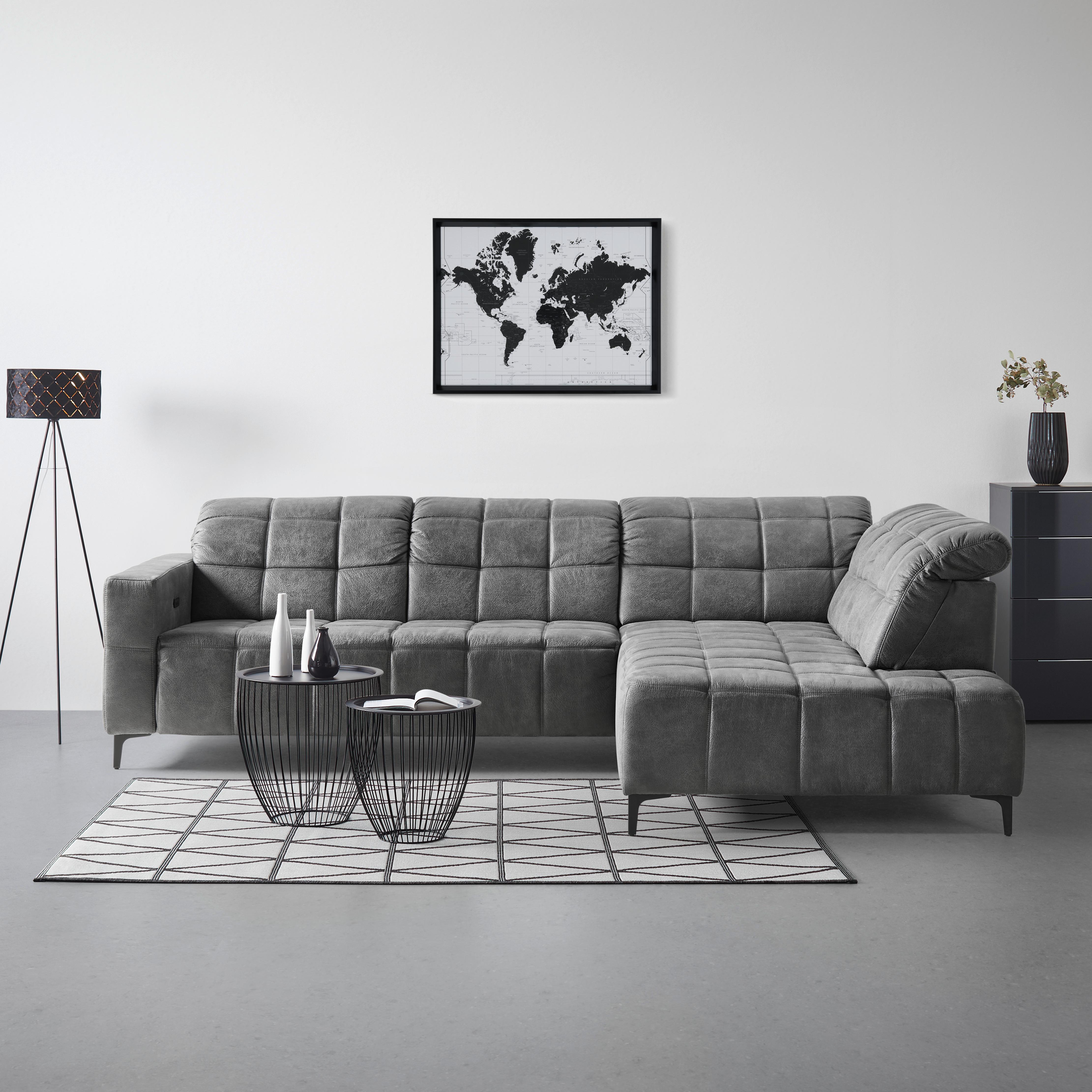 Rohová sedačka PANAMA, pravá, antracitová - černá/antracitová, Konvenční, kov/textil (304/216cm) - Premium Living