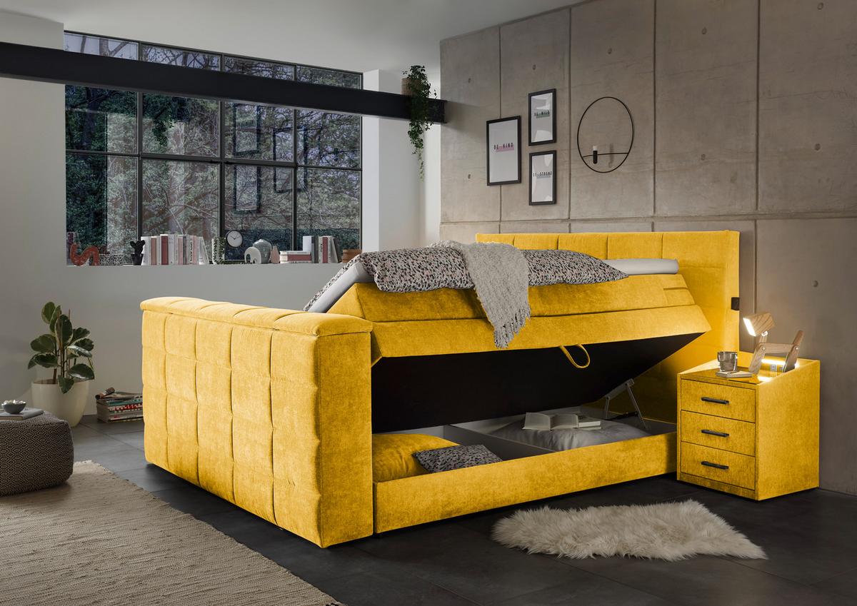 Boxspringbett Mit Bettkasten 180x200 Cm Denver - Gelb, KONVENTIONELL, Textil (180/200cm) - Carryhome