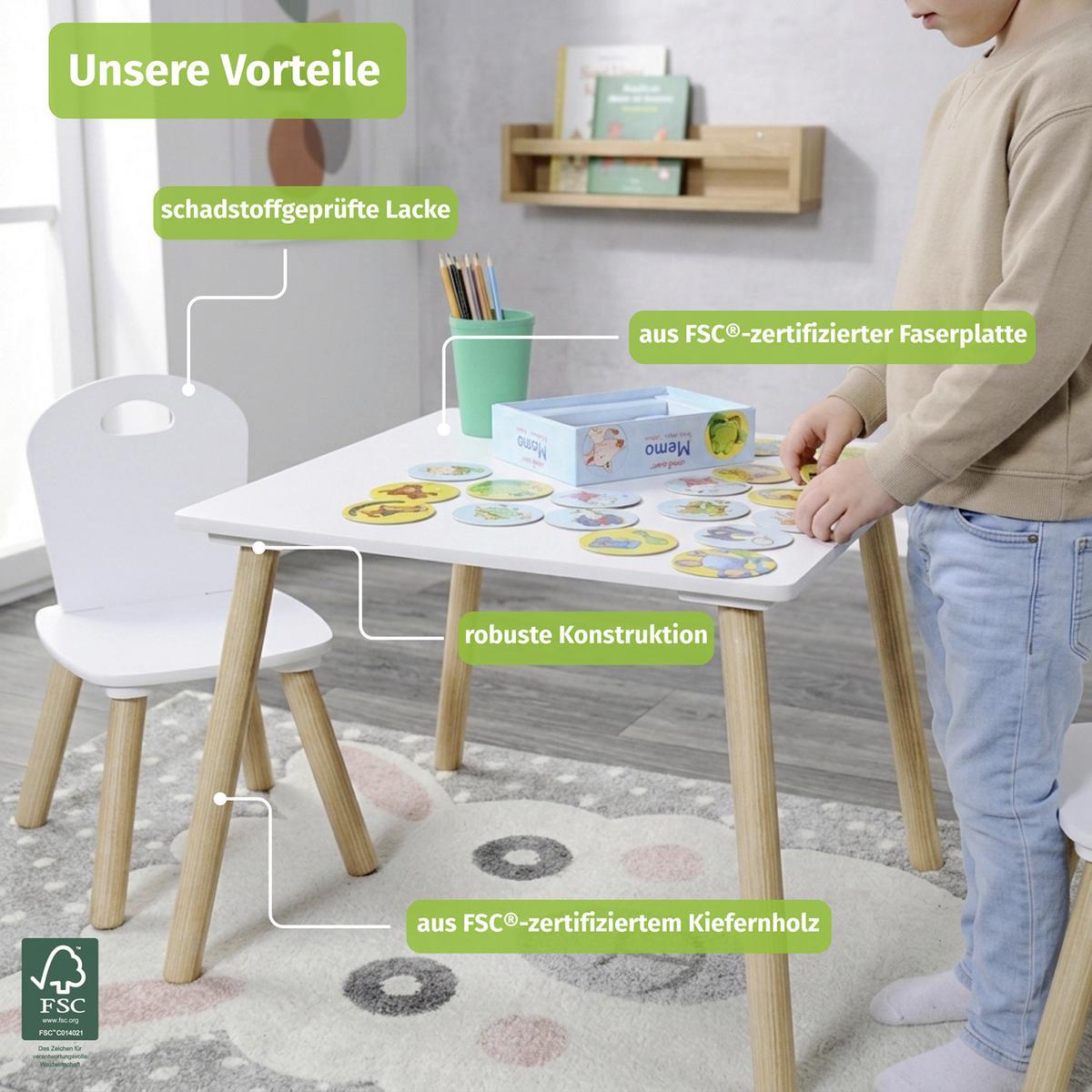 Kindersitzgruppe 3--teilig. Kiefer Weiß - Weiß, MODERN, Holzwerkstoff - Kesper