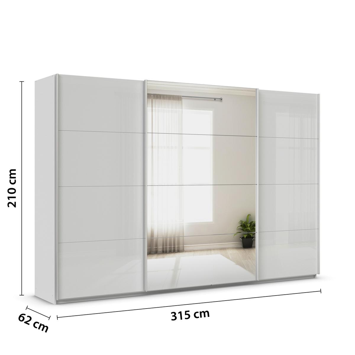 Tolóajtós Szekrény Feldkirch 315/210 Cm - ezüst/magasfényű szürke, Modern, faalapú anyag/Üveg (315/210/62cm)