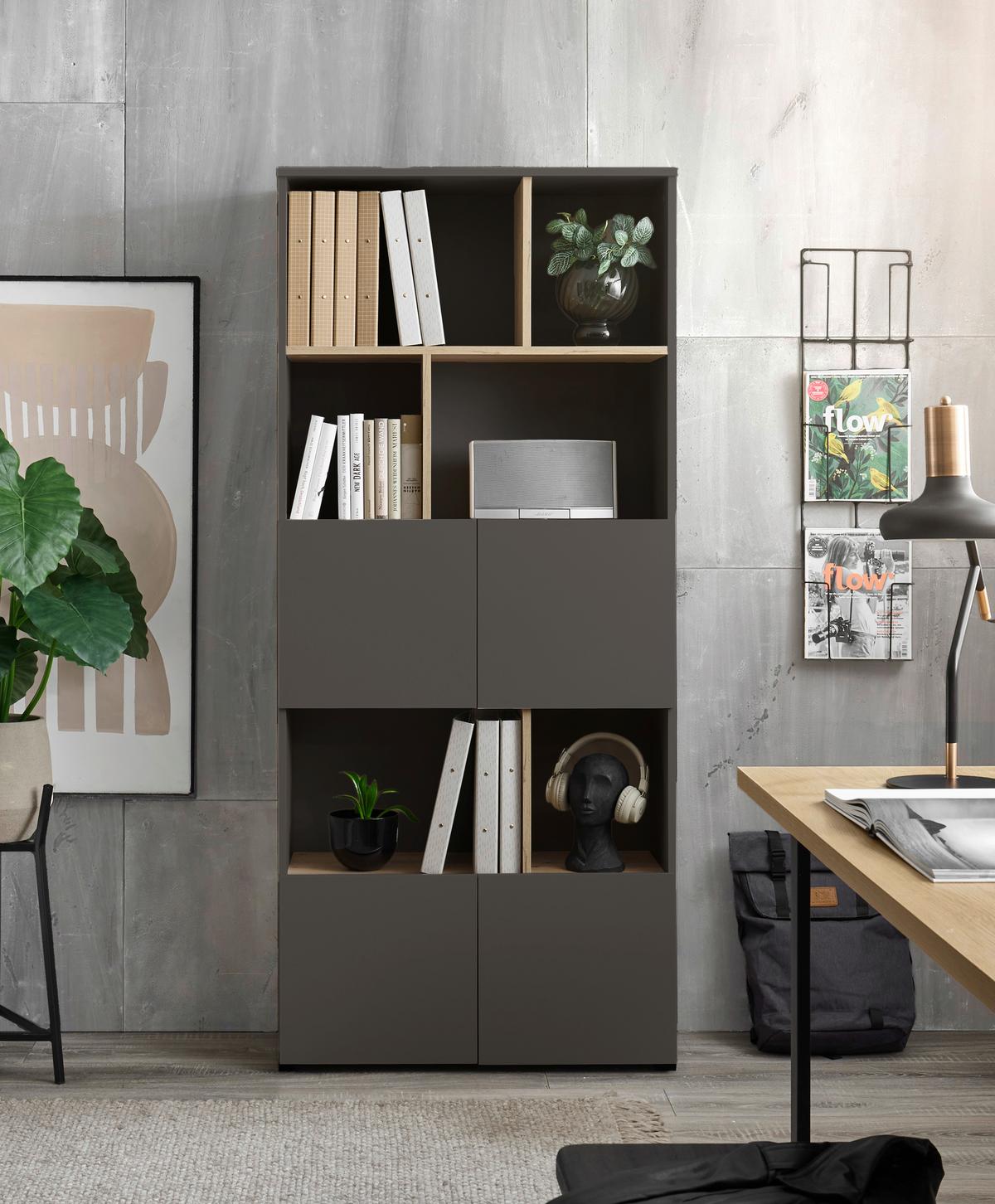 REGÁL SAVANNA -EXKLUSIV- - černá/antracitová, Moderní, kompozitní dřevo/plast (80/180/35cm) - Mömax