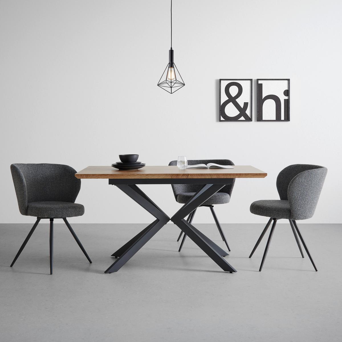 Jídelní stůl AKI 140-180x80 cm - černá/barvy vlašských ořechů, Moderní, kov/kompozitní dřevo (140-180/80/76cm) - Bessagi Home