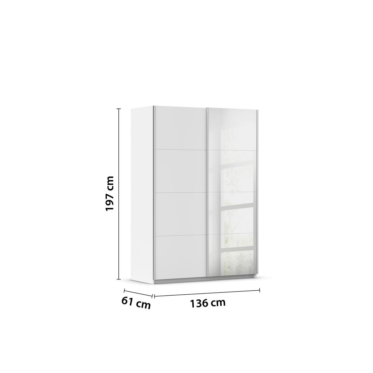 Schwebetürenschrank Subito - Silberfarben/Weiß, MODERN, Holzwerkstoff (136/197/61cm) - Rauch Möbel