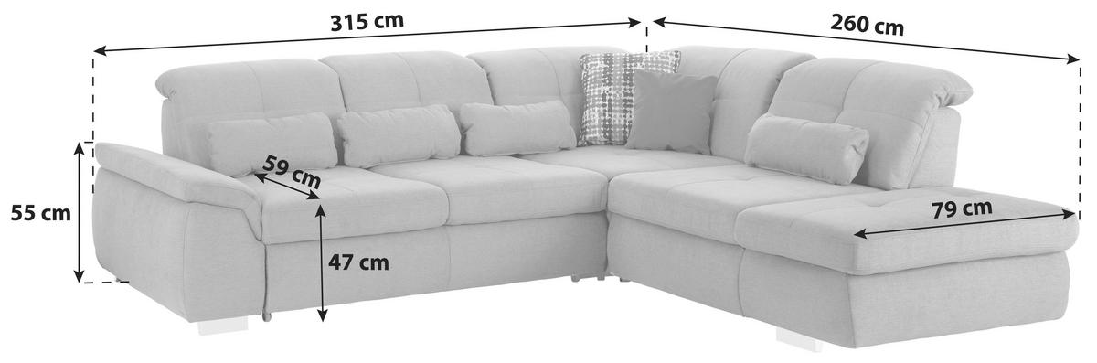 Ecksofa mit Schlaffunktion Paso, Webstoff - Chromfarben/Grau, MODERN, Textil (315/260cm) - Luca Bessoni