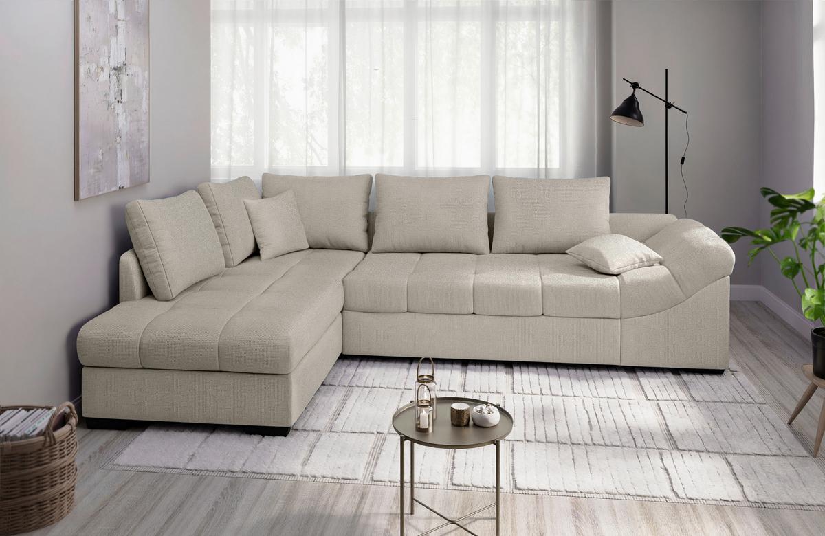 Eckschlafsofa Alvito Beige S: 202x298 Cm - Beige/Schwarz, MODERN, Textil (202/298cm) - MID.YOU