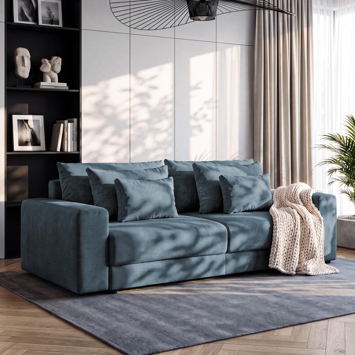 Megasofa Mega Chenille blau, B: 255cm - Blau/Schwarz, Trend, Textil (255/94/126cm) - Luca Bessoni
