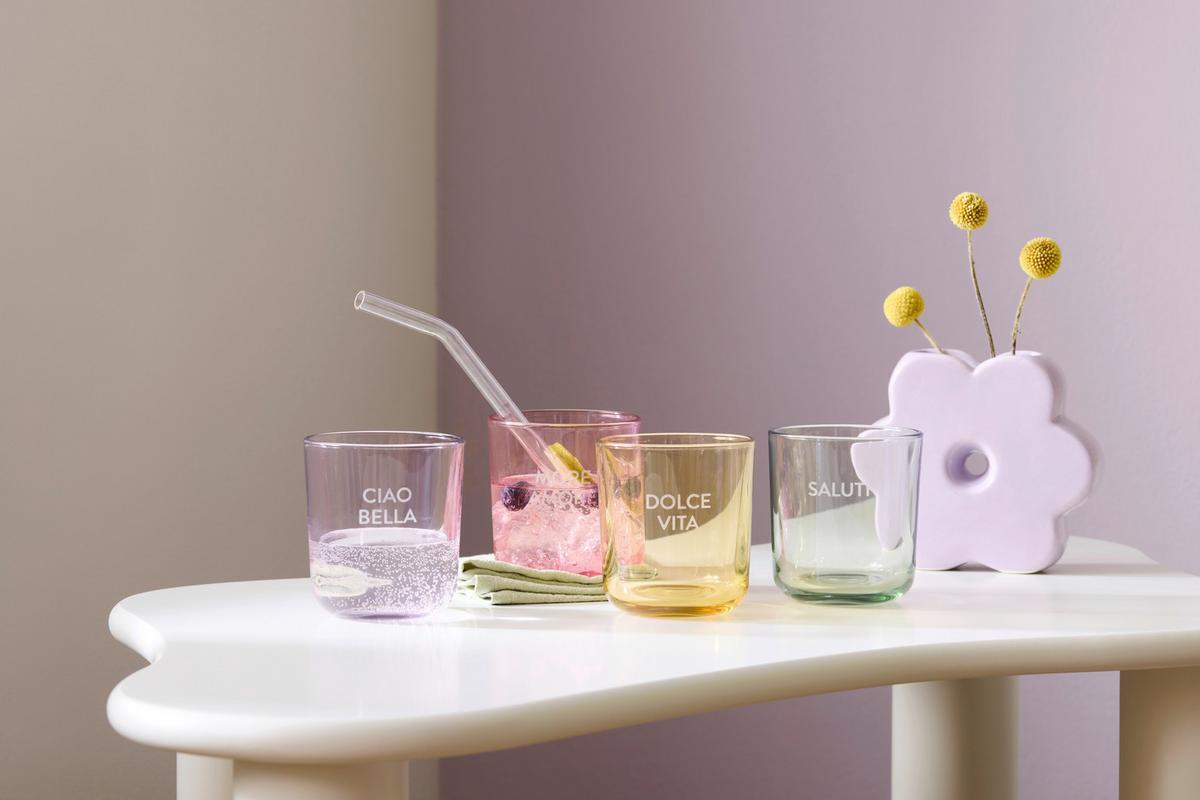 Pohár na pitie CANDY COLORS - orgovánová/svetložltá, Modern, sklo (8/8,8cm) - Mömax