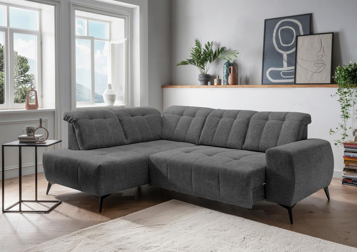 Ecksofa mit USB Anschluss Sano, Anthrazit, S: 200x261 cm - Anthrazit/Schwarz, MODERN, Textil (200/261cm) - Livetastic