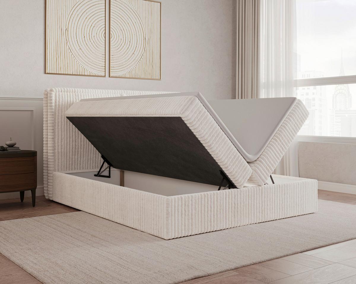 Boxbett Barcelona LF: 180x200 Beige - Beige/Schwarz, MODERN, Holz/Kunststoff (180/200cm) - Livetastic