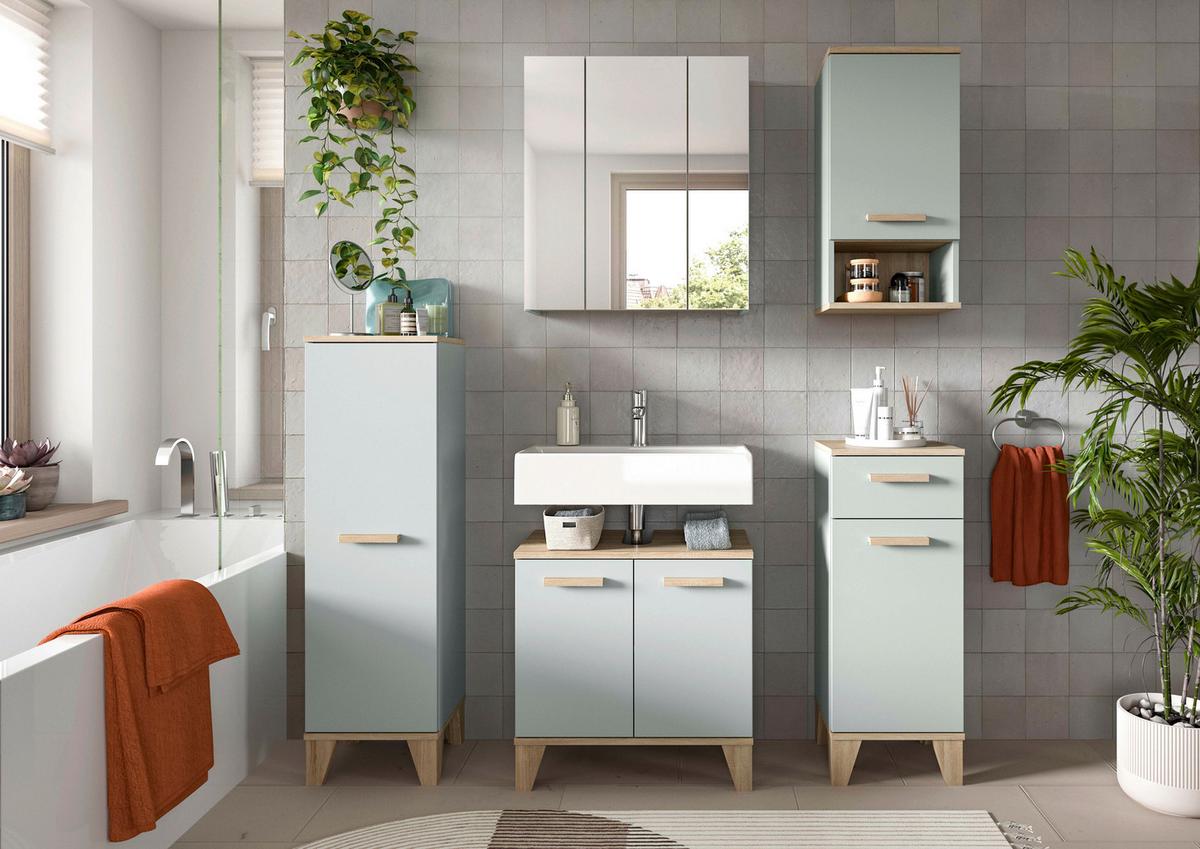 Badezimmer Star Hellgrün/Eiche Dekor B: 128cm - Eichefarben/Eiche San Remo, MODERN, Holzwerkstoff (128/184/34cm) - MID.YOU