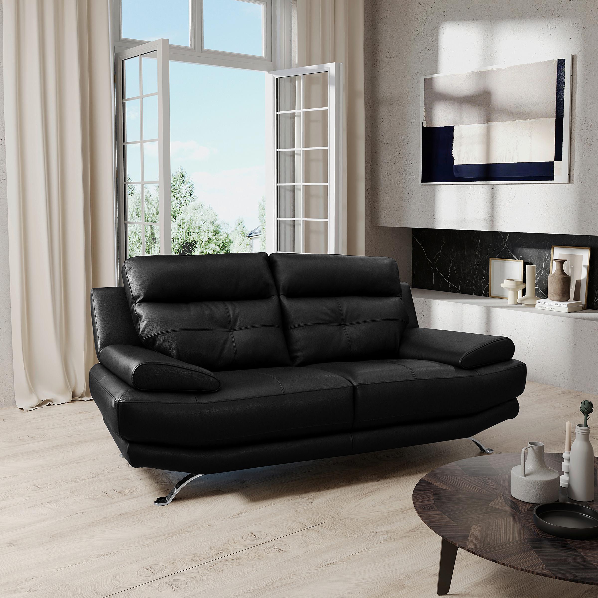 3-Sitzer-Sofa Derby Echtleder schwarz B: 225 cm - Chromfarben/Schwarz, Design, Leder (225/92/99cm) - Livetastic