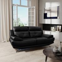 3-Sitzer-Sofa Derby Echtleder schwarz B: 225 cm - Chromfarben/Schwarz, Design, Leder (225/92/99cm) - Livetastic