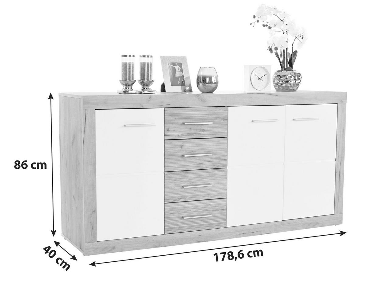 Kommode B 178,6cm Malta, Kraft Eiche Dekor/Weiß - Eichefarben/Weiß, MODERN, Holzwerkstoff (178,6/86/39,9cm)