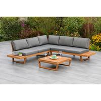 Loungegarnitur Valparaiso Aus Echtholz Mit Kissen - Naturfarben/Grau, MODERN, Holz/Textil (241/245cm) - Gardenson