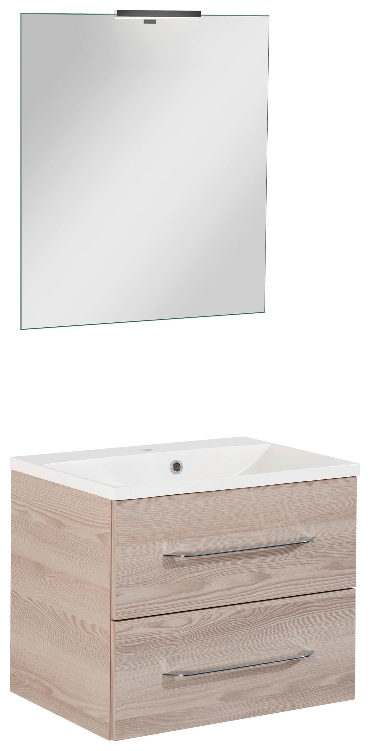 Badezimmer Clever Eschefarben B: 60cm - Eschefarben/Weiß, MODERN, Holzwerkstoff/Stein (60/138/45,7cm) - MID.YOU