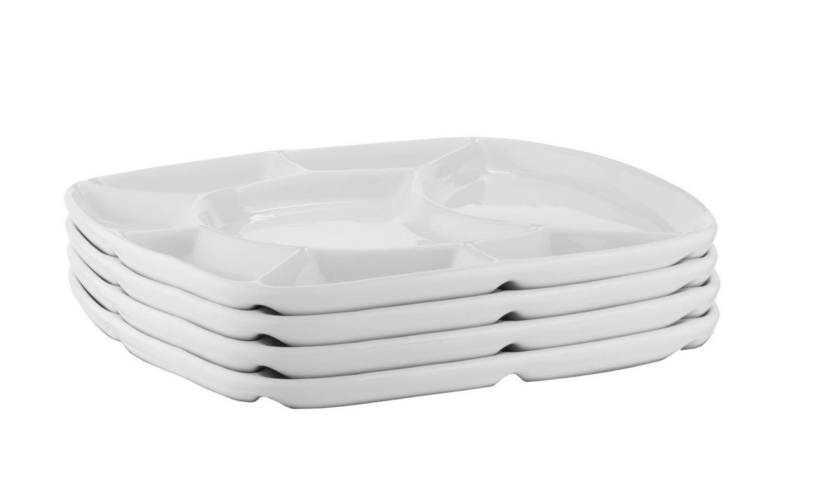 Tellerset 4-Teilig Porzellan, Weiß, Glänzend - Weiß, Basics, Keramik (23/2,5/23cm) - Mäser