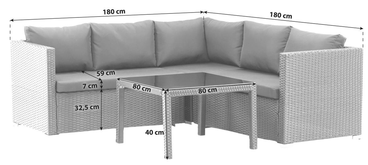 Loungegarnitur Kuba - Schwarz/Weiß, KONVENTIONELL, Glas/Kunststoff (59/180/64cm) - Gardenson