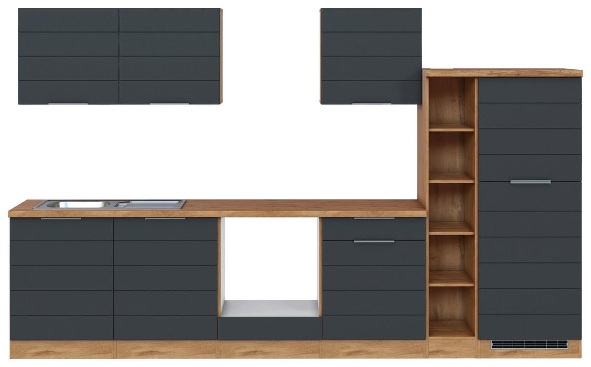 Küchenzeile Florenz ohne Geräte 330 cm Grau/Eichefarben - Eiche Wotan/Grau, Design, Holzwerkstoff (330cm) - Held