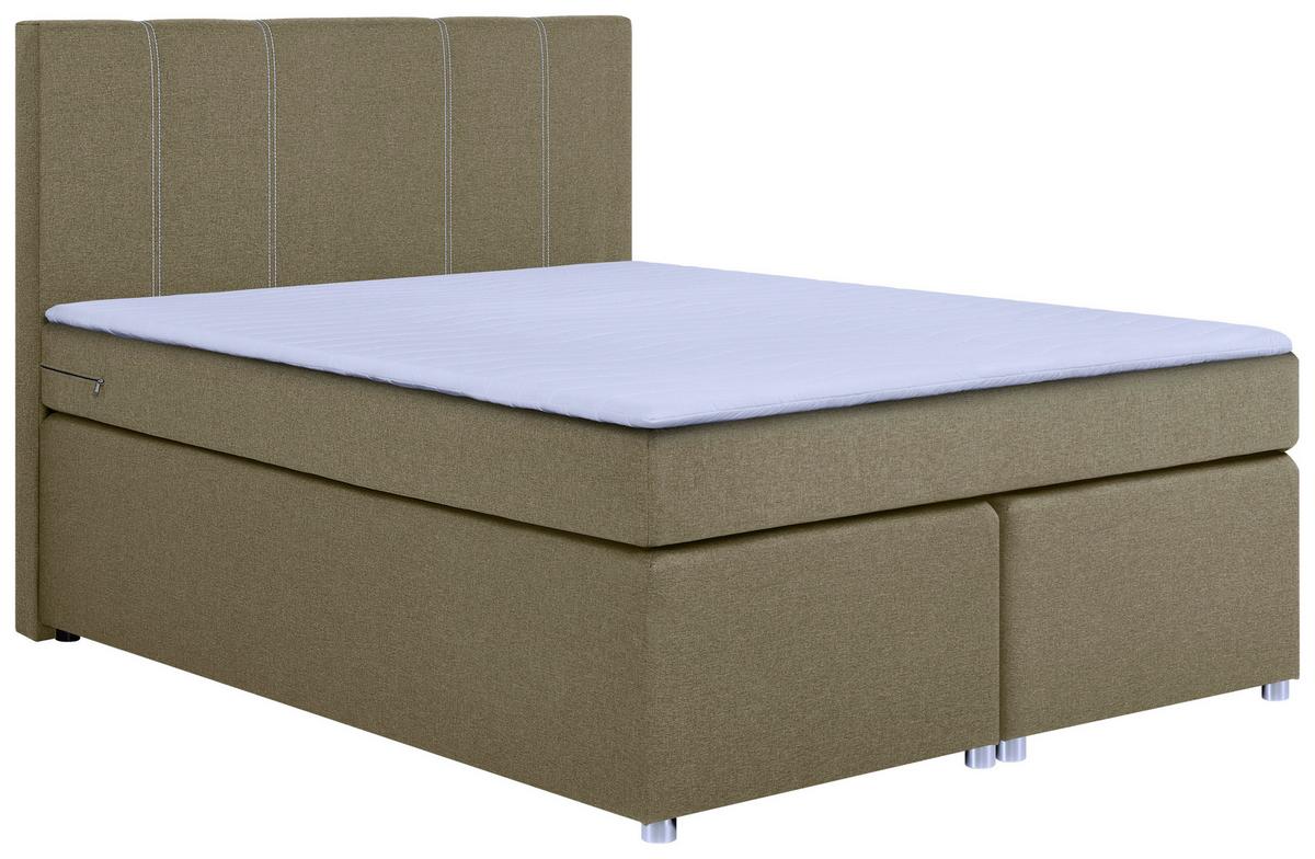 Boxspringbett Malta Mit Topper Beige, 140x200 Cm - Chromfarben/Beige, Basics, Holzwerkstoff/Textil (140/200cm) - P & B