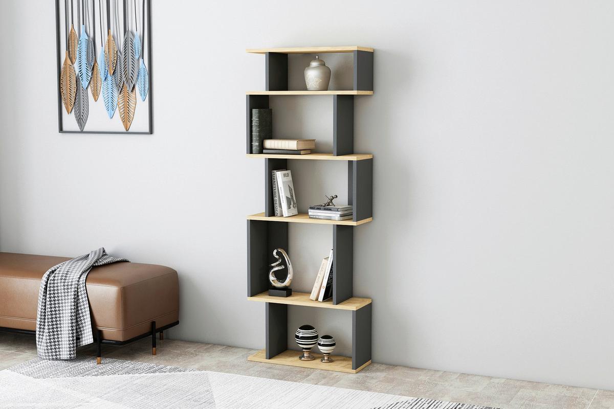 Regal Eros Narrow Standregal - Eiche dunkel/Anthrazit, Design, Holzwerkstoff (60/160/22cm) - Livetastic