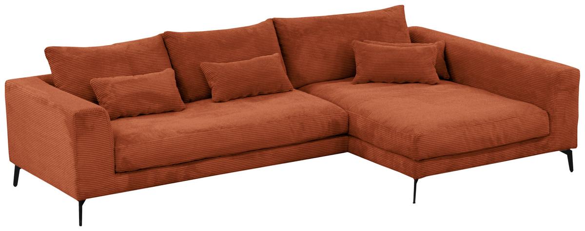 Ecksofa Berlin Cord Kupferfarben 313x172 cm - Schwarz/Kupferfarben, Design, Textil (313/172cm) - Livetastic