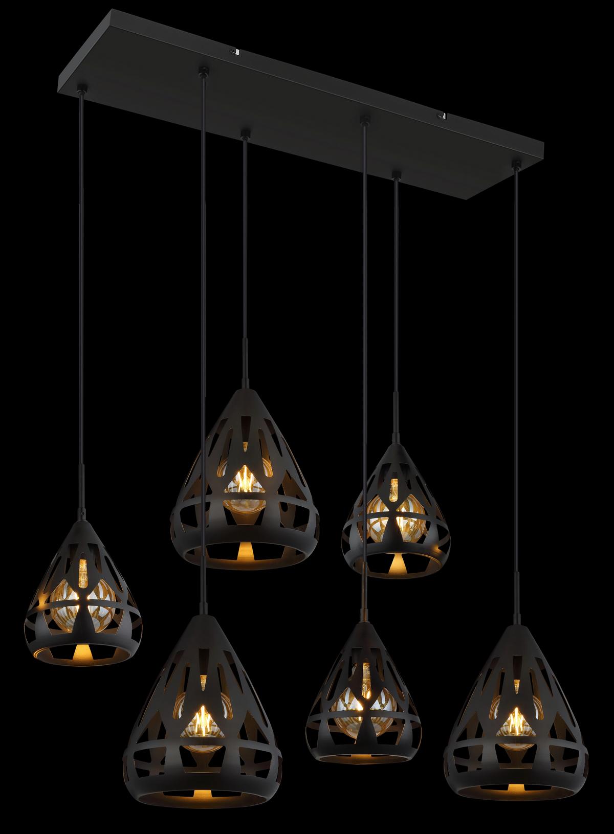 Hängeleuchte 15889-6h - Schwarz, Basics, Kunststoff/Metall (90/43/120cm) - Globo