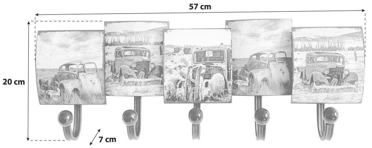 Fali Akasztóléc Car - fekete/színes, Modern, fém (57/20/7cm)