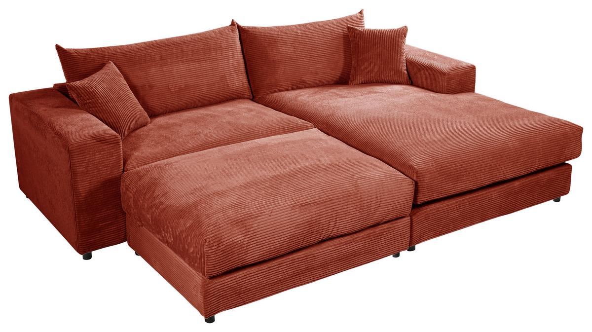 Ecksofa Funny S Terracotta mit Hocker S: 265x180 cm - Terracotta/Schwarz, Basics, Textil (265/180cm) - Livetastic