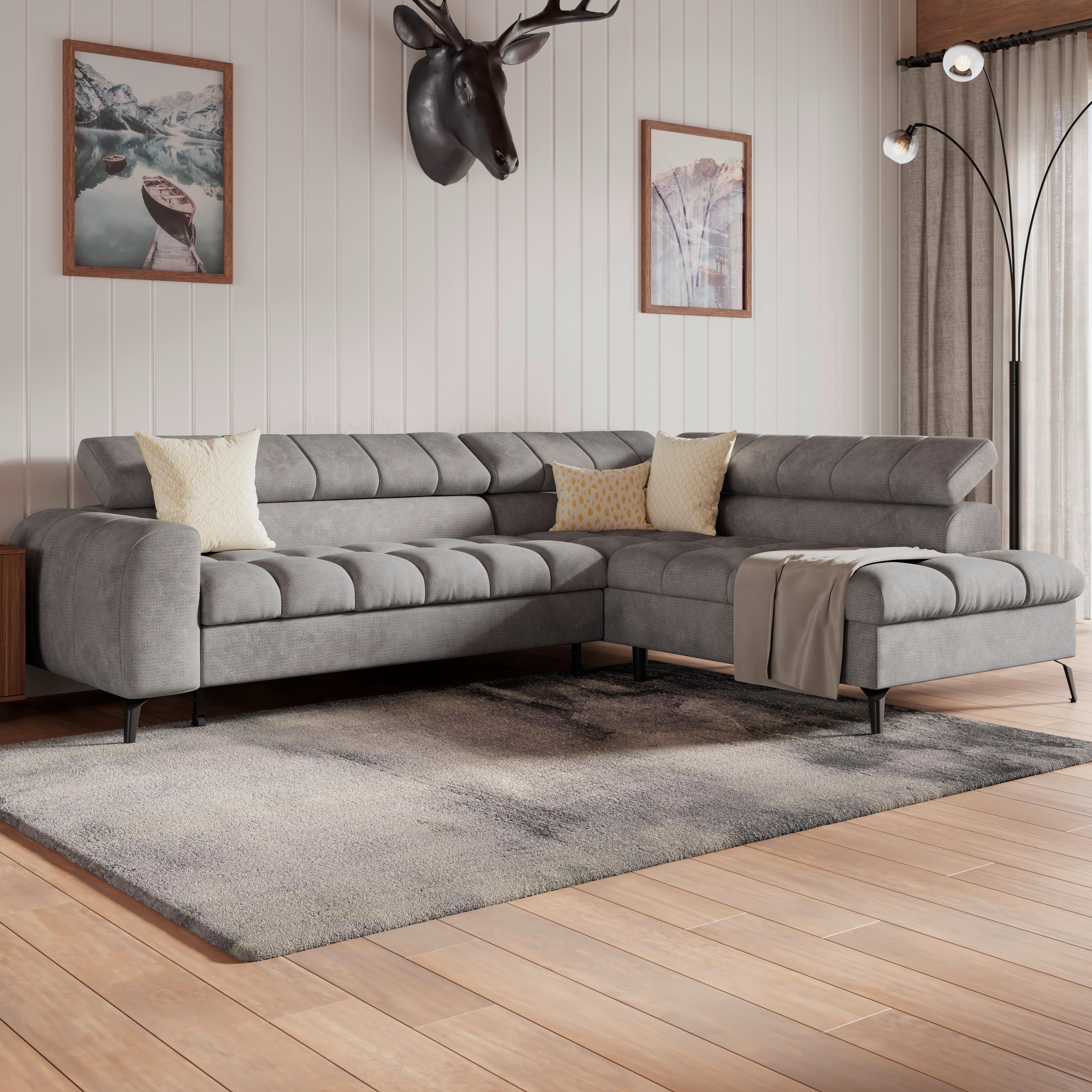 Ecksofa Volf Rechts New Grau, S: 261x203 cm - Schwarz/Grau, Trend, Kunststoff/Textil (261/203cm)
