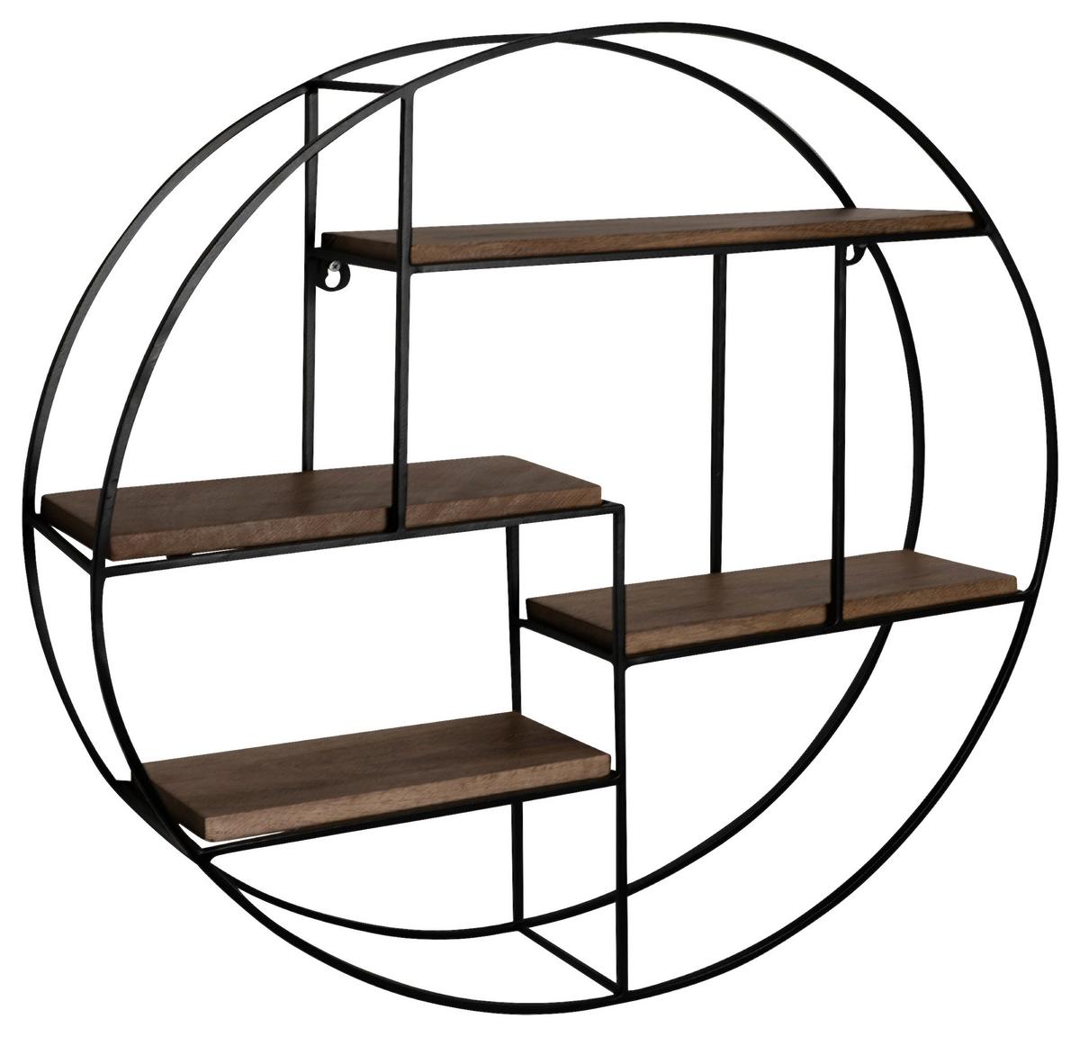 Wandregal Metall, Mangoholz D: 70 cm - Schwarz, Design, Holz/Metall (70/70/18cm) - MID.YOU