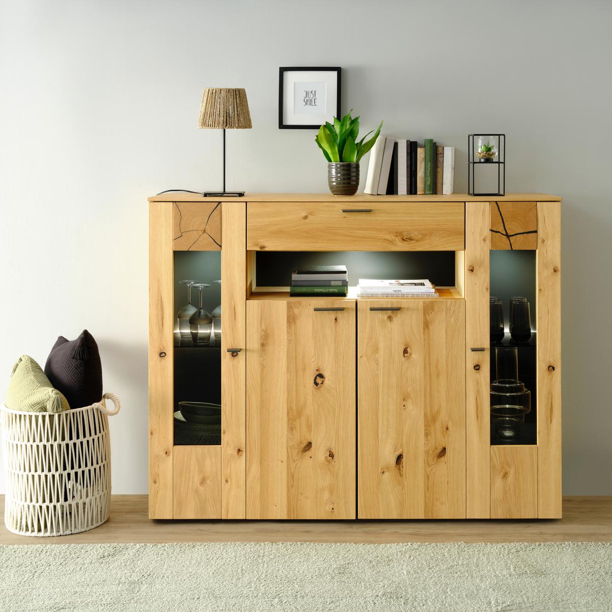 VYSOKÁ KOMODA STOCKHOLM - barvy dubu/černá, Moderní, kov/kompozitní dřevo (154/130/41cm) - Premium Living