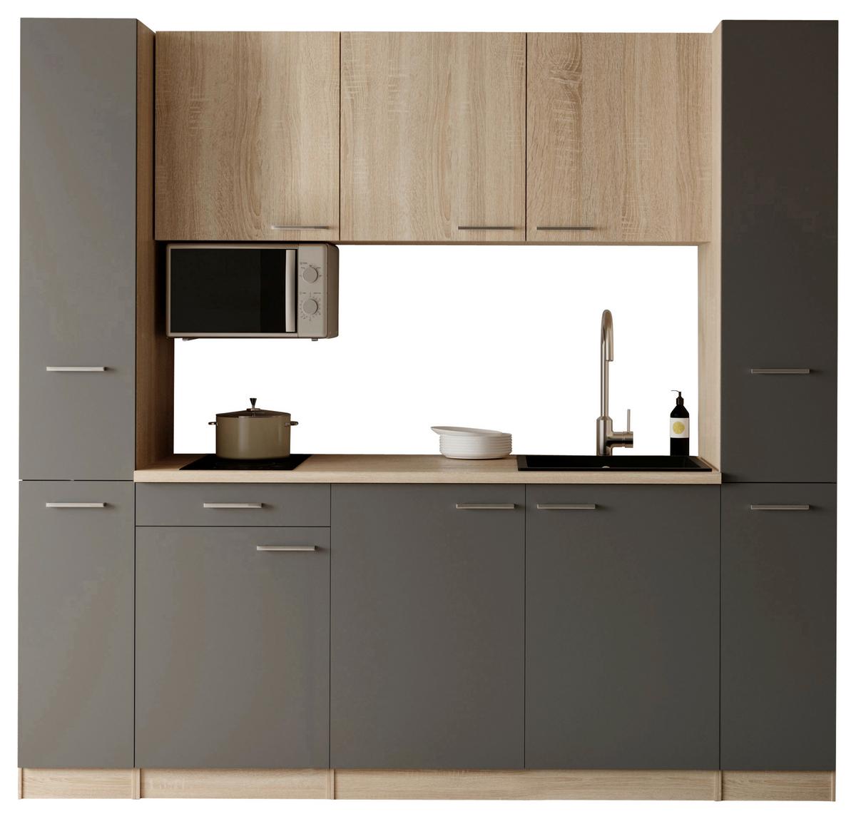 KÜCHENBLOCK Ingrid, Grau B: 210 cm - Eichefarben/Grau, Design, Holzwerkstoff (210cm) - Respekta