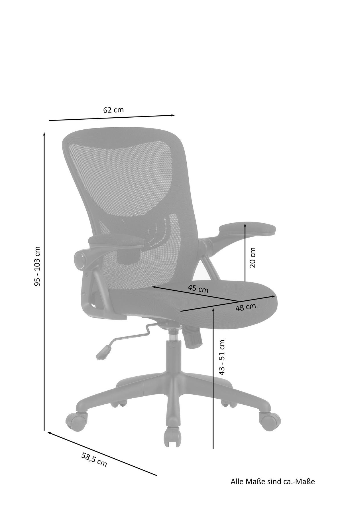 Bürostuhl Flex mit Armstützen Schwarz Bis 110 Kg - Schwarz, KONVENTIONELL, Kunststoff/Textil (62/95 - 103/58,5cm) - MID.YOU