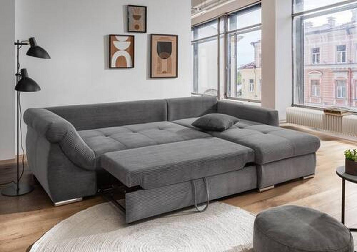Ecksofa Federico Grau S: 302/188 cm - Chromfarben/Grau, MODERN, Holz/Textil (302/188cm) - MID.YOU