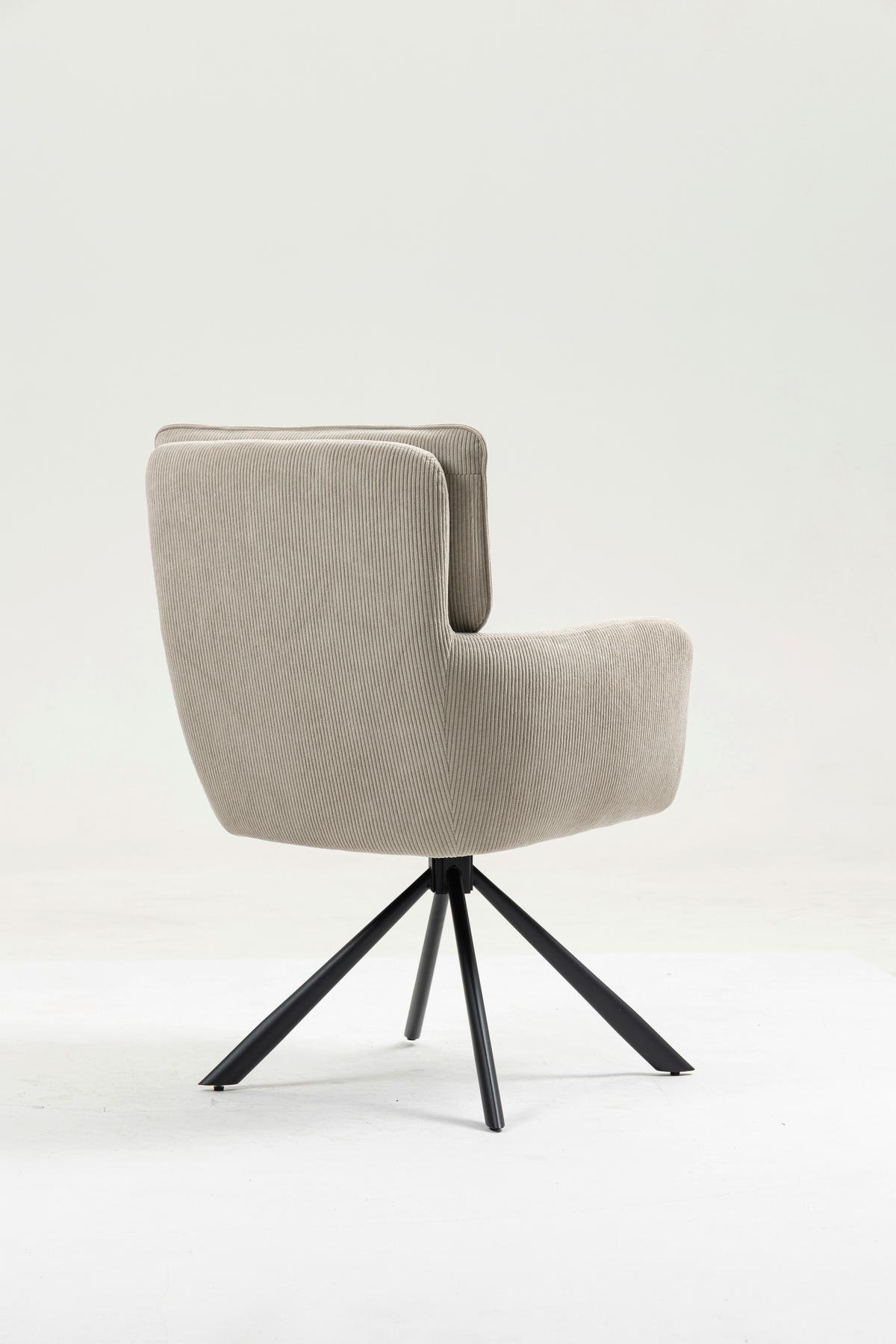 Armlehnstuhl Mila Cord Creme Sitzfl. 180° drehbar, B: 60cm - Beige/Schwarz, KONVENTIONELL, Textil/Metall (60/95/67cm)