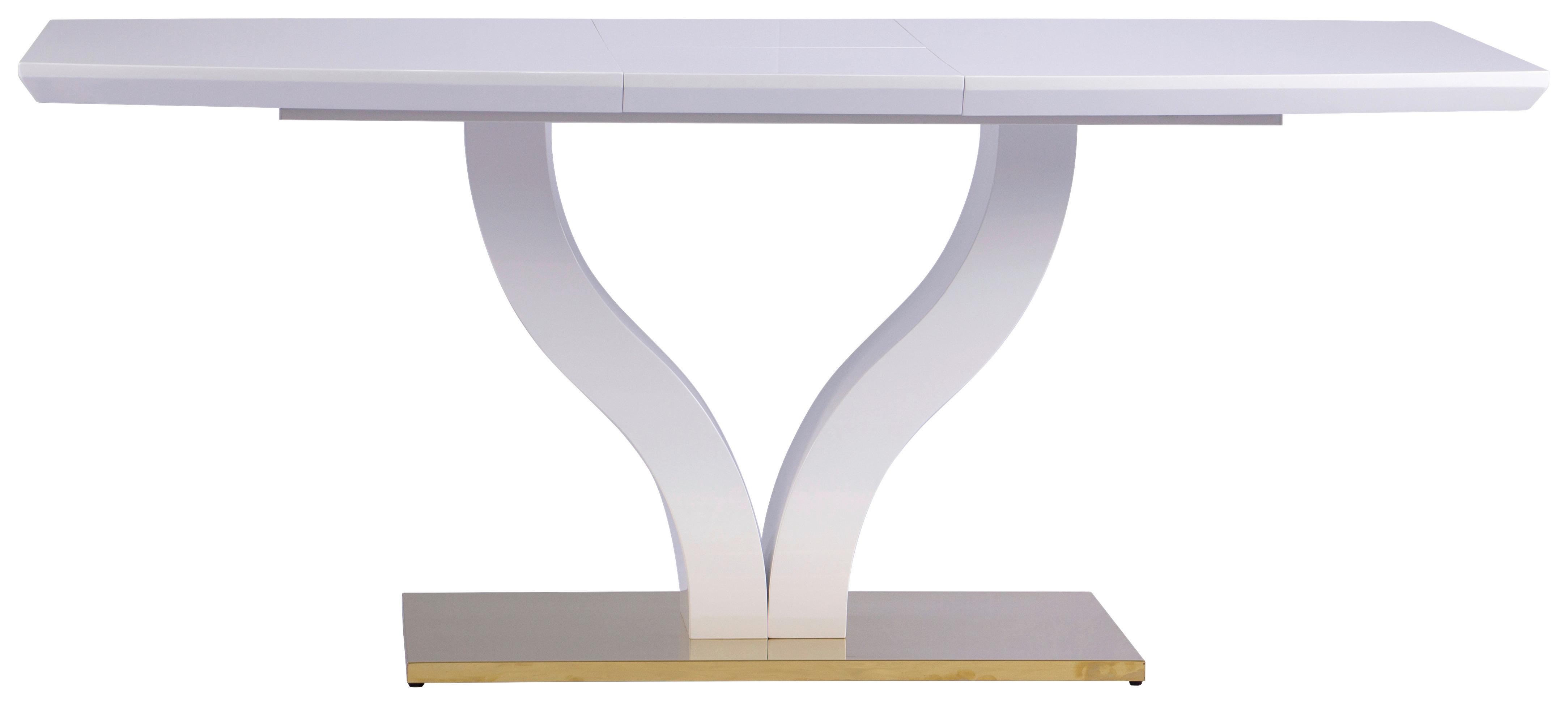 Ausziehtisch Jade 140 Az 140-180x76x90 cm Weiß Hg - Weiß Hochglanz/Goldfarben, KONVENTIONELL, Holzwerkstoff/Metall (140-180/76/90cm) - MID.YOU