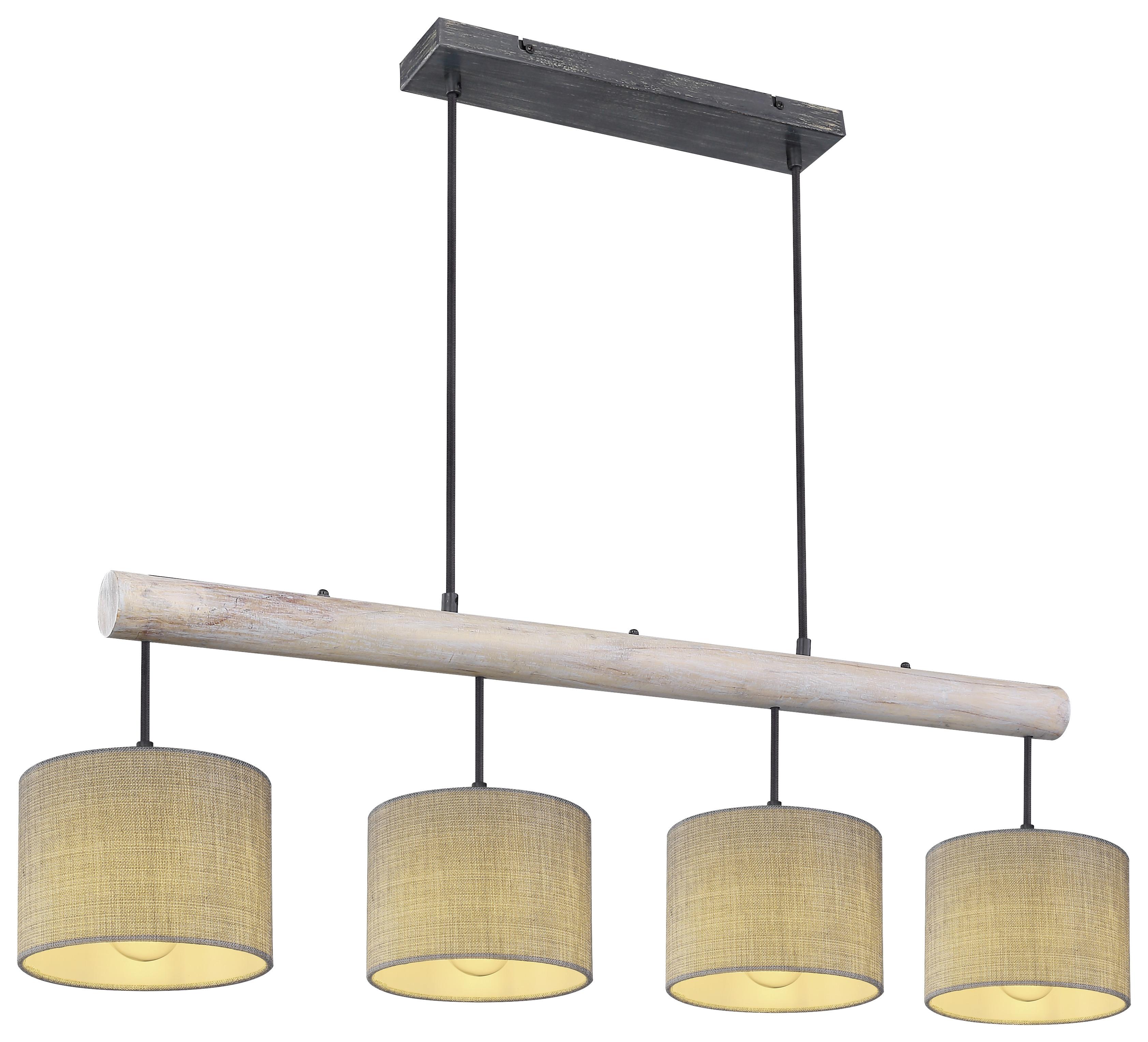 Hängeleuchte Roger H: 120 Cm 4-Flammig, Holz/textil - Schwarz/Grau, Natur, Holz/Textil (102/18/120cm) - Globo