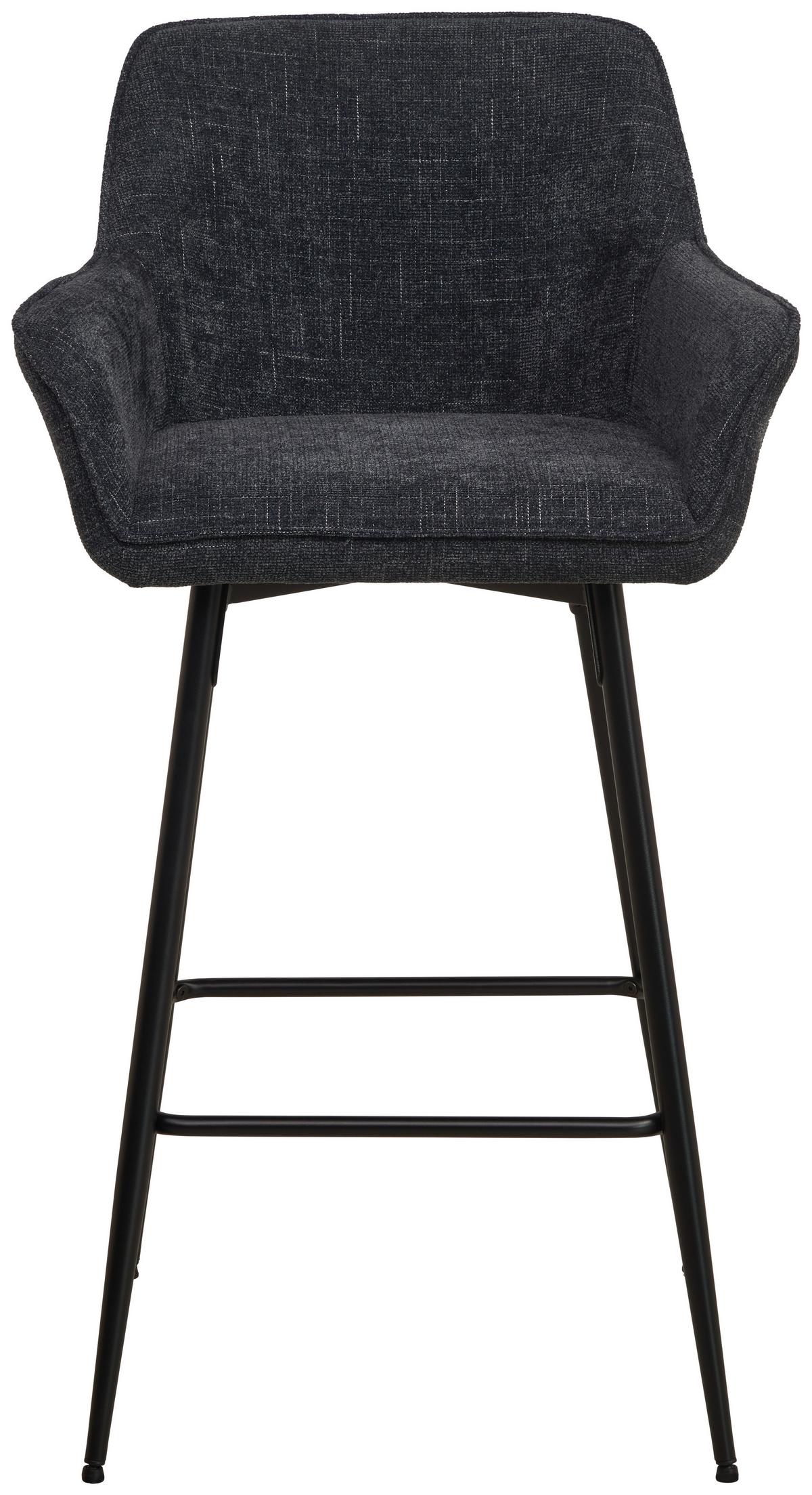 Barhocker Pim Mit Armlehne Leinenoptik Blau, B: 57 Cm - Schwarz/Grau, KONVENTIONELL, Holz/Textil (57/105/57cm) - MID.YOU