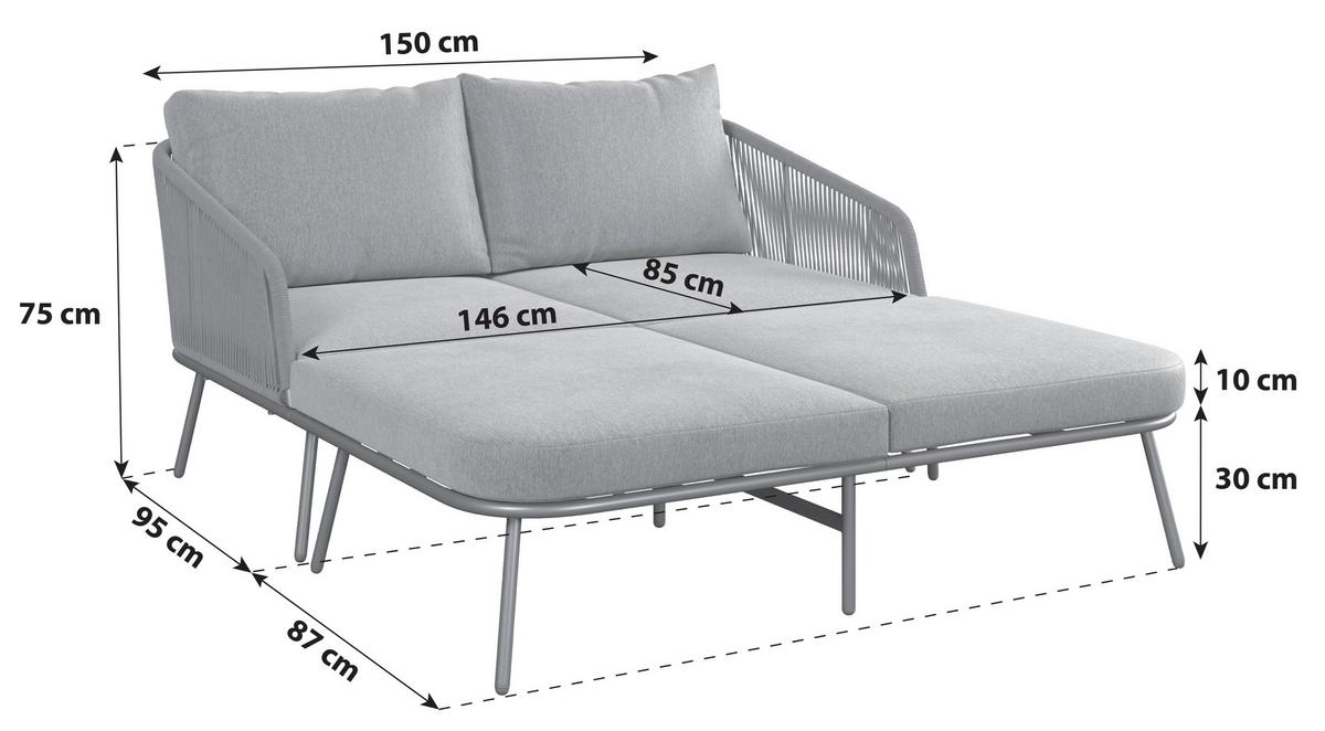 Sonneninsel Madeira Dunkelgrau Gusseisen, mit Kissen - Dunkelgrau/Schwarz, MODERN, Textil/Metall (150/75/185cm) - Beldano