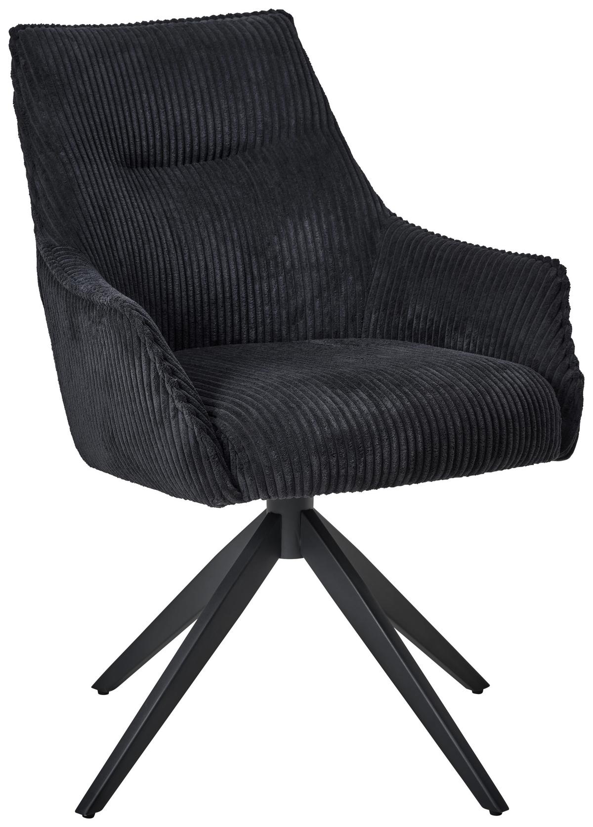 Armlehnstuhl Yuki Schwarz Gepolstert - Schwarz, LIFESTYLE, Textil/Metall (61/87/65cm) - MID.YOU