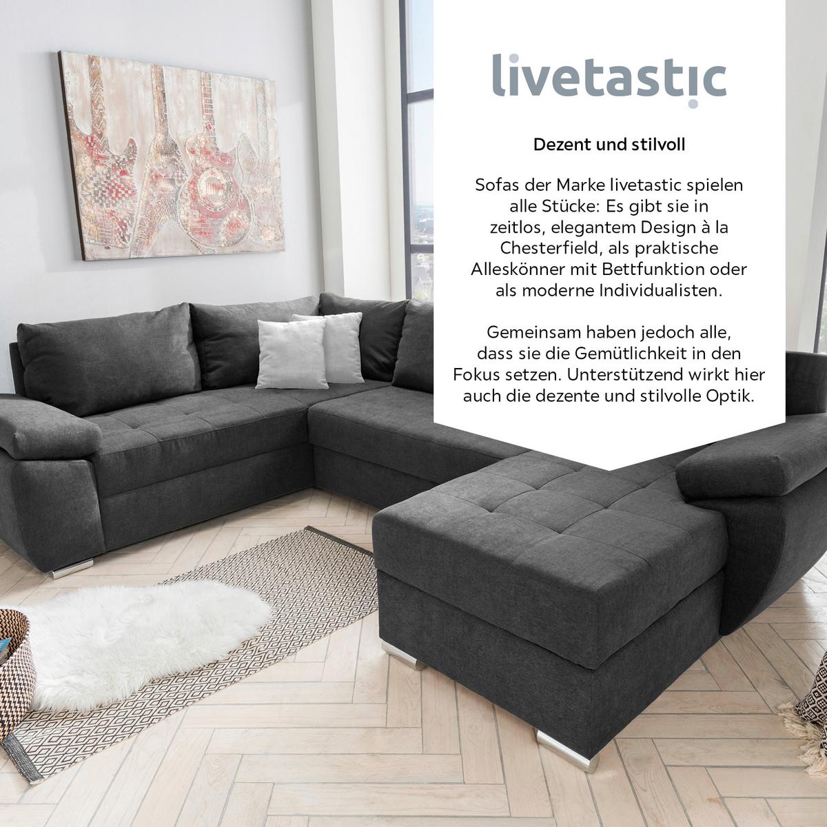 Wohnlandschaft Terana Mit Schlaffunktion, Anthrazit - Chromfarben/Anthrazit, KONVENTIONELL, Textil (219/305/157cm) - Livetastic