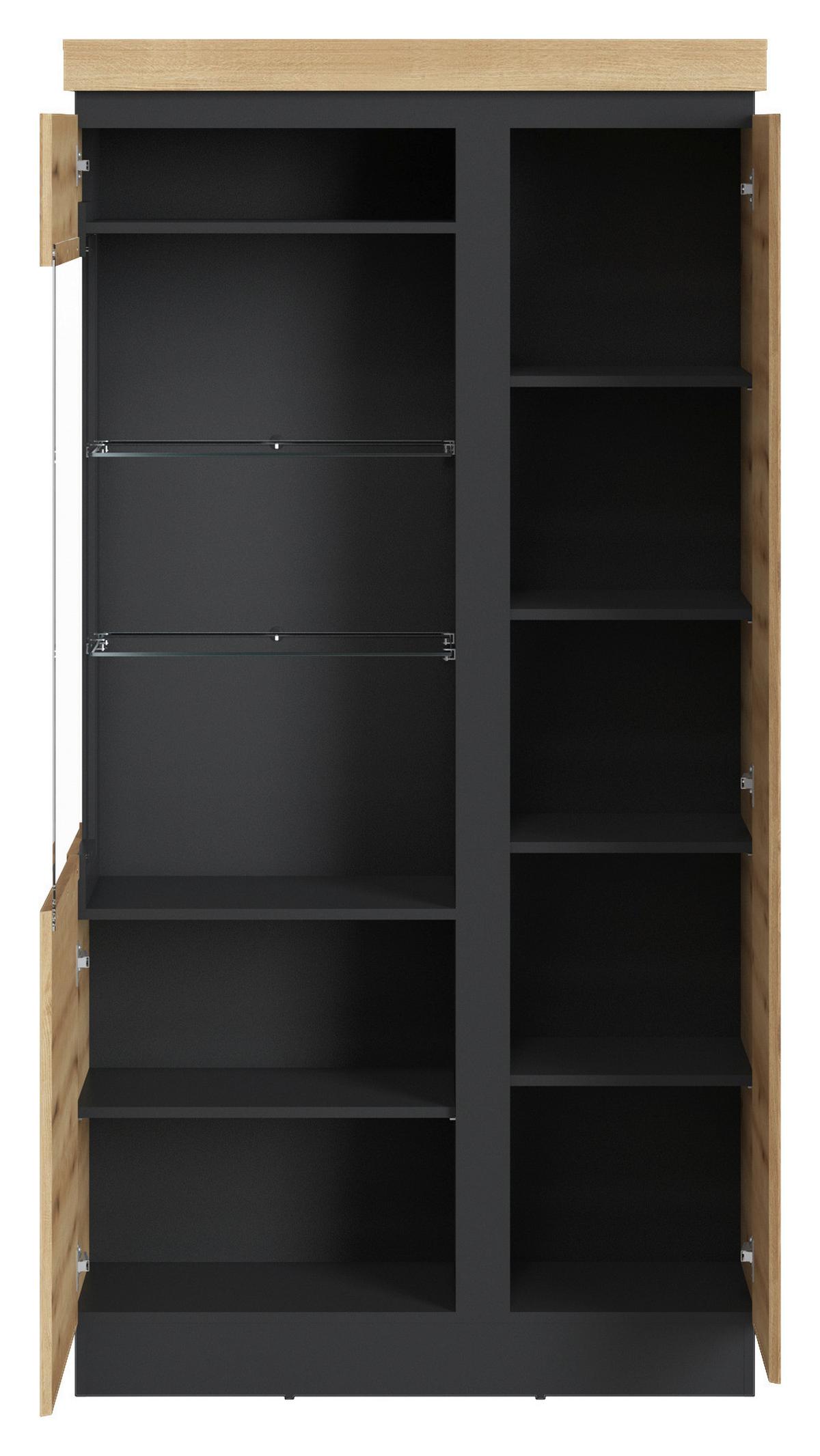 Vitrin Corte - tölgyfa/szürke, Trend, faalapú anyag/Üveg (103,6/200,5/40cm)