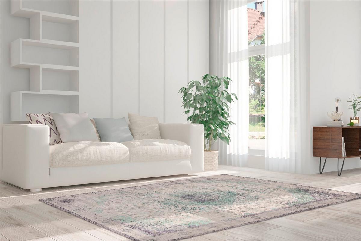 Flachwebteppich Creme,mintgrün Vintage 8401, BxL: 200x290 cm - Creme/Mintgrün, KONVENTIONELL, Textil (200/290cm)