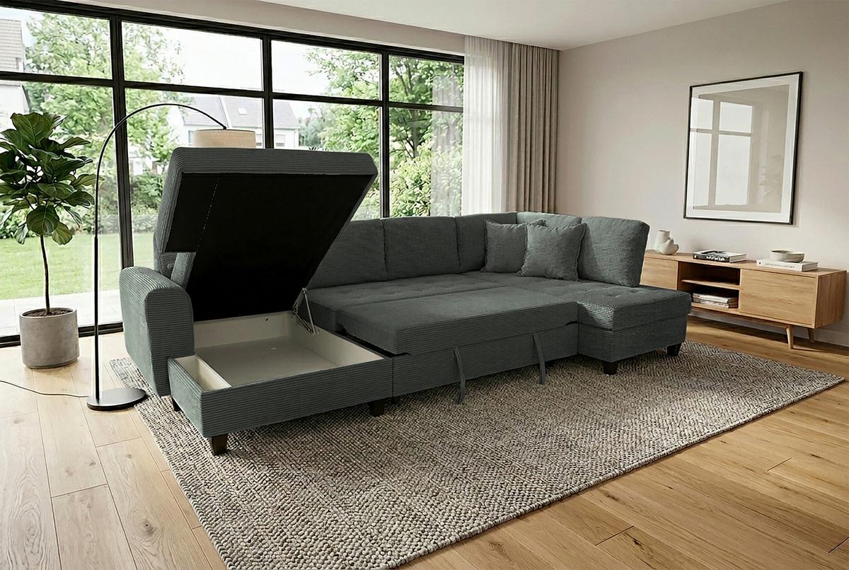 Wohnlandschaft Moritz Grün U-Form:155x324x178 Cm - Grün, Trend, Textil (155/324/178cm)