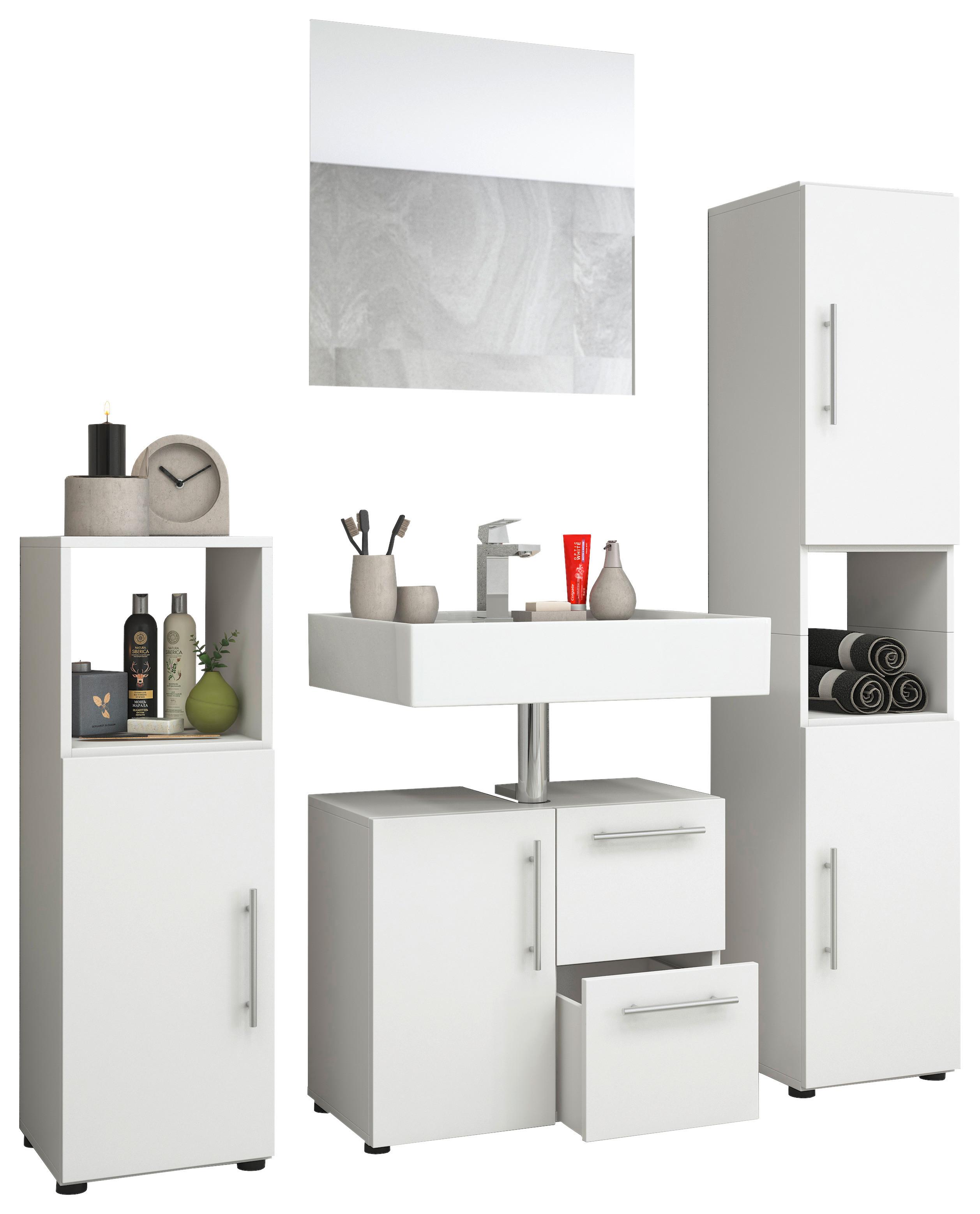 Badmöbel-Set 4--Teilig. Flandu B: 123 cm Weiß - Weiß, KONVENTIONELL, Holzwerkstoff (120cm) - MID.YOU