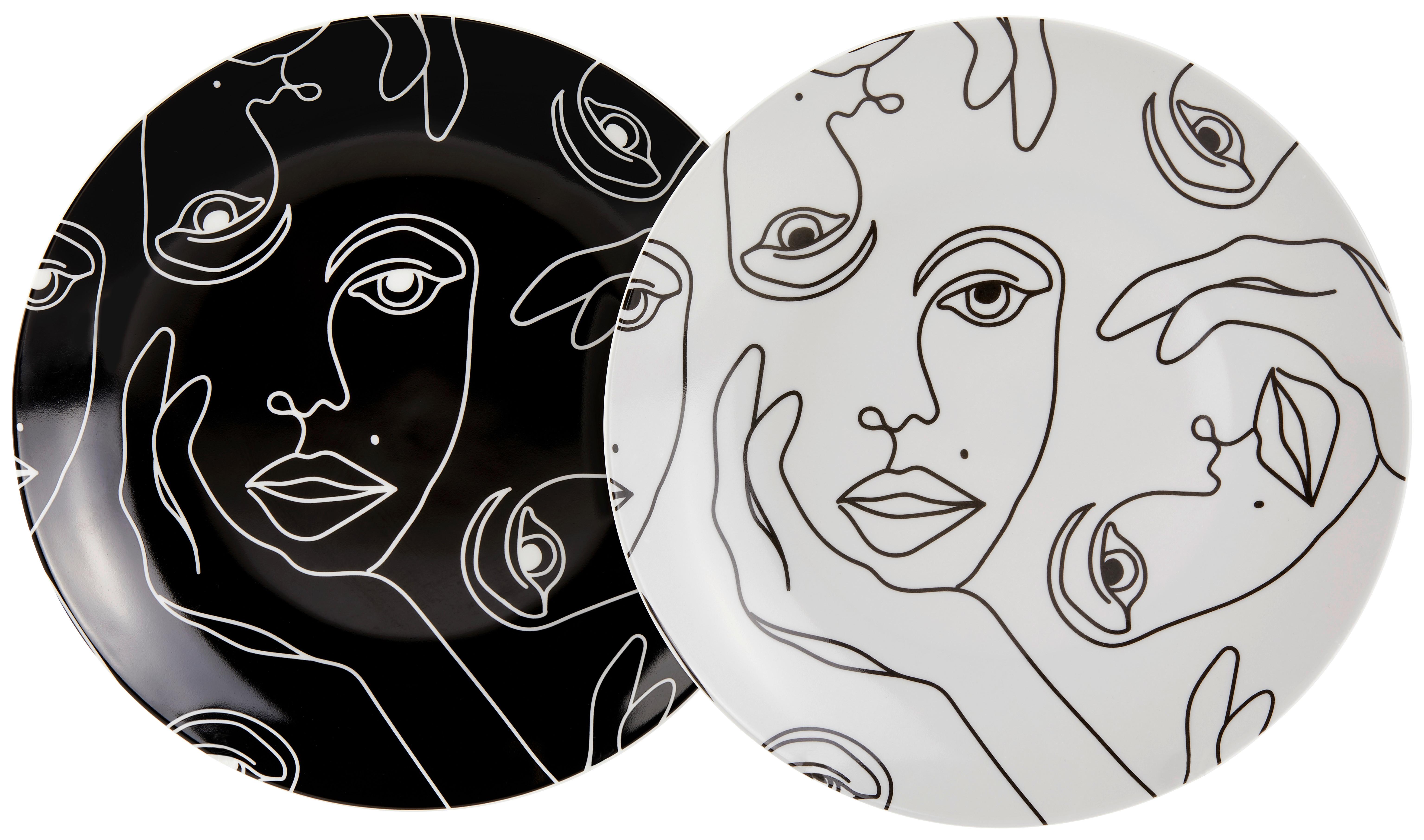 Tányér Faces - fekete/fehér, Modern, kerámia (20cm) - Luca Bessoni